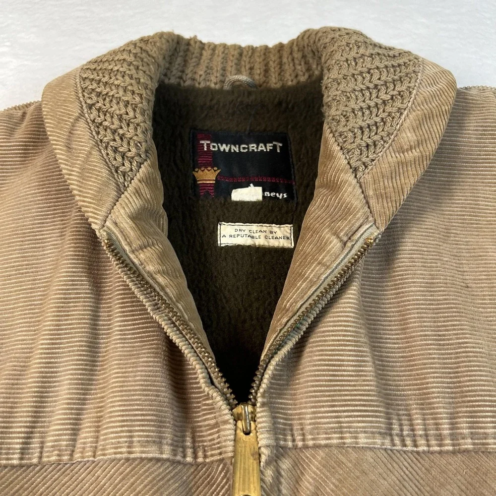 Vintage Towncraft Coat Mens Medium Small Brown Corduroy Quilted Lined‎ Zip Warm